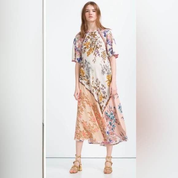 NWT Pink Gold Floral Maxi Duster Baroque Elegant Shabby Chic Dress - Picture 2 of 9